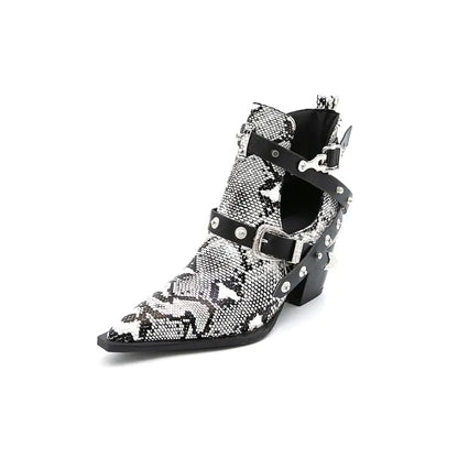 Women’s Short Pointed Toe Western Ankle Boots, 5CM Heels