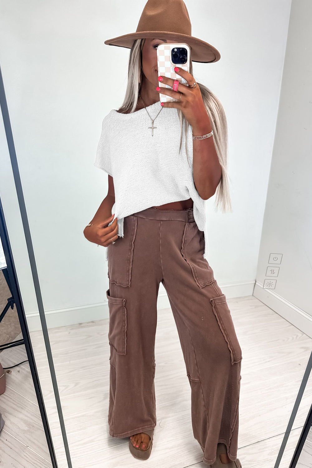 Black Solid Color Sweater Tee with Side Slits