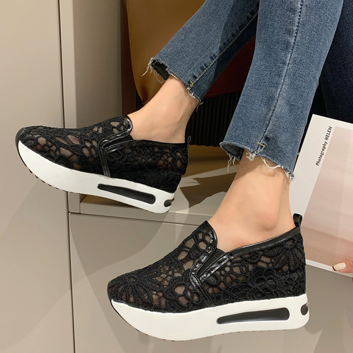 Lace Breathable Platform Slip-On