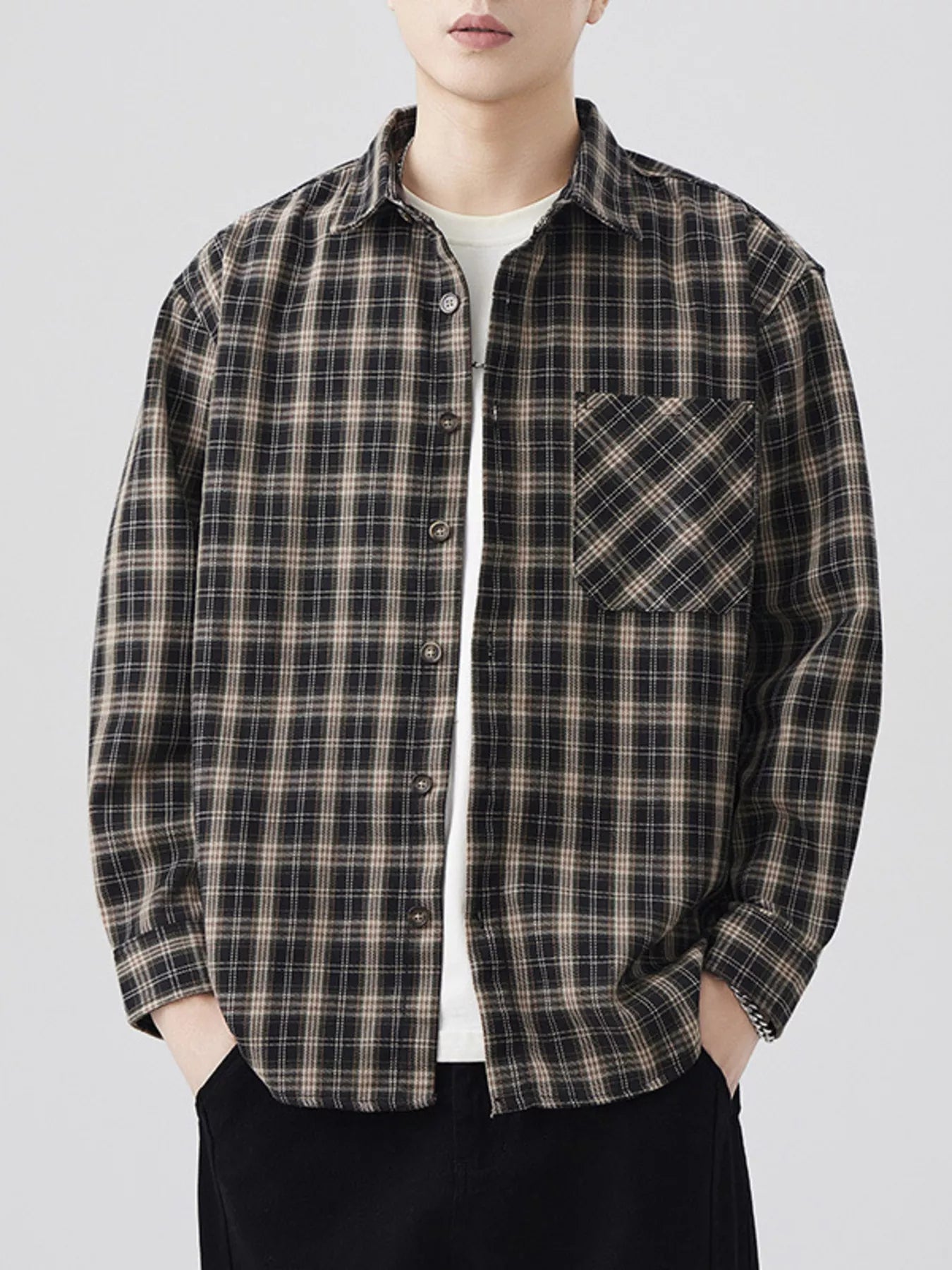 Men's Plus Size Casual Plaid Long Sleeve Shirt