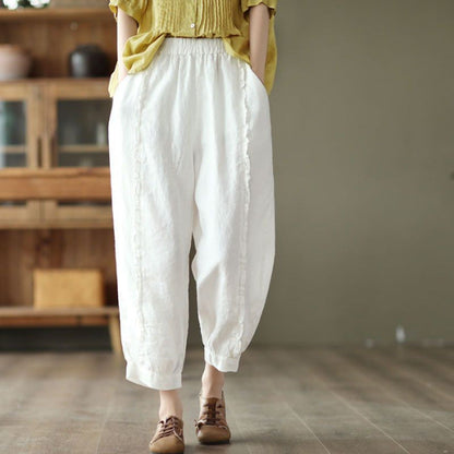 Women's High-Waist Solid-Color Capri Harem Pants