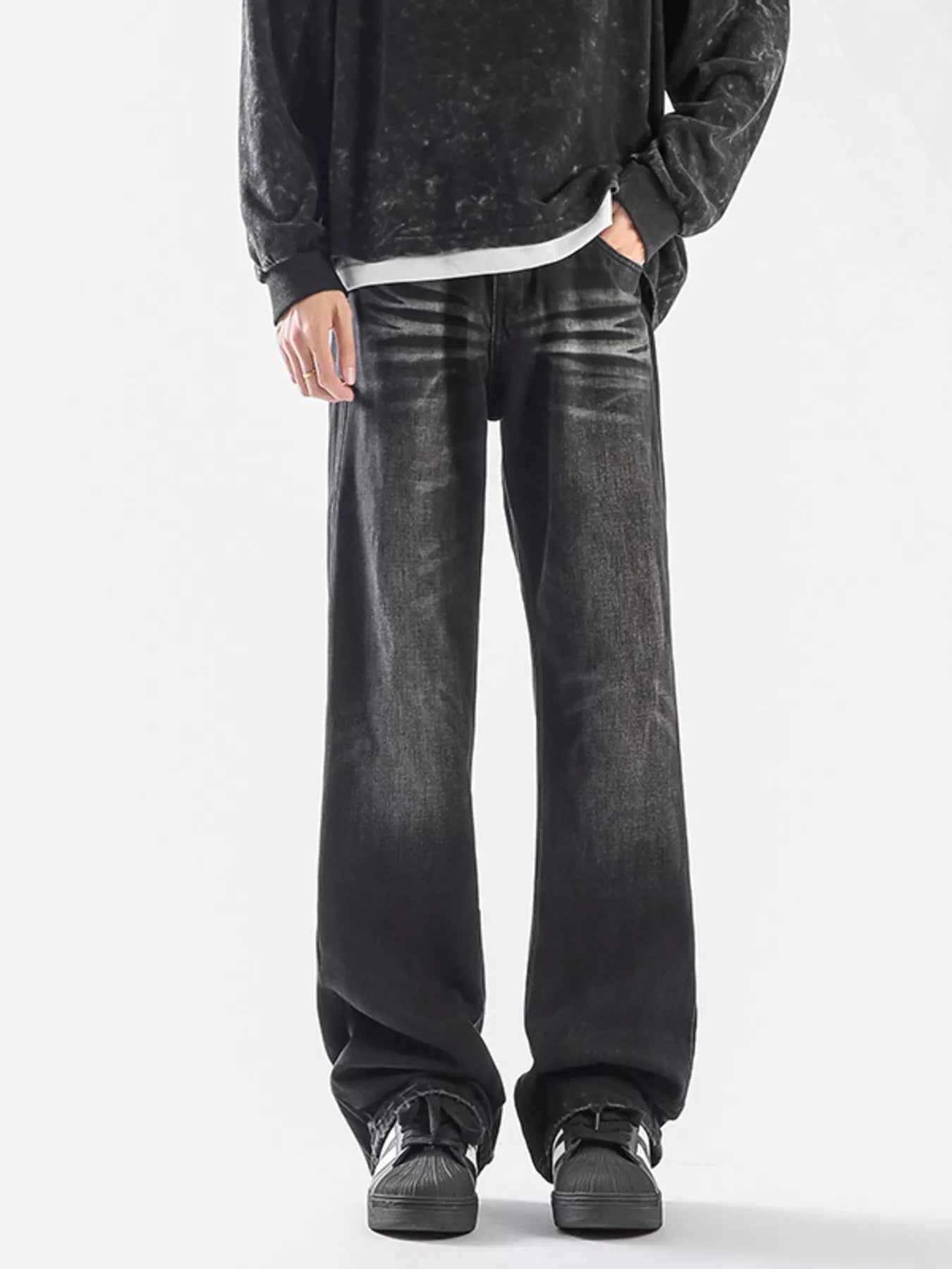 Men's Plus Size Vintage Wash Wide Leg Jeans
