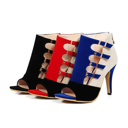Women's Color-Block Buckle Peep-Toe High Heels