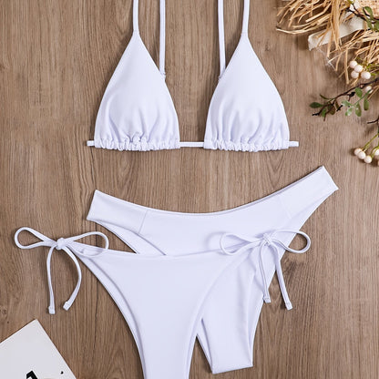 Essential Edge 3-Piece Bikini Set for Women – Solid Color High-Cut Triangle Top Two-Style Bottoms with Side Lace-Up Design & Quick-Drying Comfort – Versatile Women's Swimwear for Summer Pool Beach & Travel