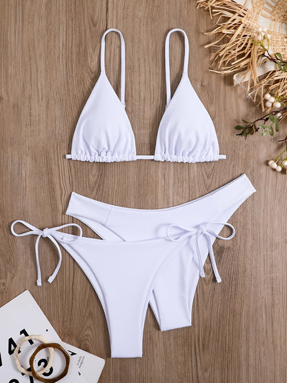 Essential Edge 3-Piece Bikini Set for Women – Solid Color High-Cut Triangle Top Two-Style Bottoms with Side Lace-Up Design & Quick-Drying Comfort – Versatile Women's Swimwear for Summer Pool Beach & Travel