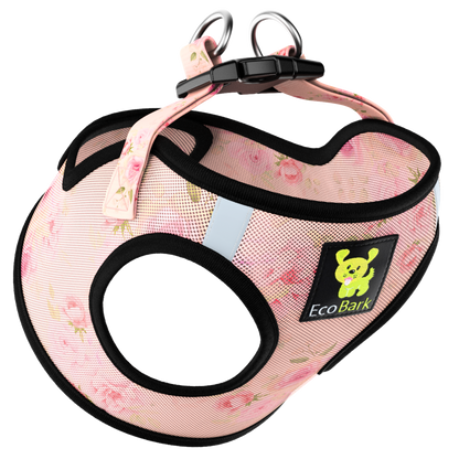 EcoBark Step In Dog Harness - Teacup & Small Breeds- Reflective Soft Mesh Harness for Teacup, Small Dogs and Puppies / French Floral