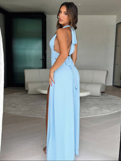 Fredrick Dress - Halterneck V-neck Style