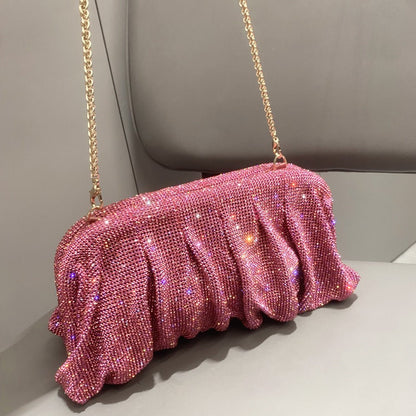 Full of Diamond Pleated Clouds Dinner Bag One Shoulder Crossbody Clamp Women's Bag (MAC257)