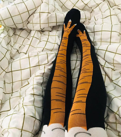 Funny Chicken Long Socks Fashion Cotton Funny 3D Unisex Over Knee High Socks Halloween Christmas Cartoon Gift Socks Fun Thigh Highs Chicken Legs Socks For Men And Women