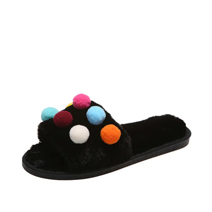 Polka Dot Plush Platform Slippers for Women