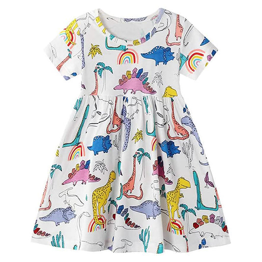Girl's Dinosaur Tunic Short Sleeve Summer Casual Dress