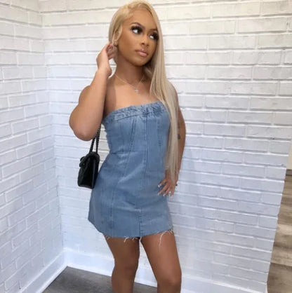 "Sexy Backless Strapless Denim Dress"