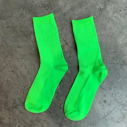 High School Girls High Socks Solid Colors Double Needles Knitting Cotton Long Socks for Women
