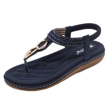 Women's Ethnic Style Rhinestone Flat Beach Sandals