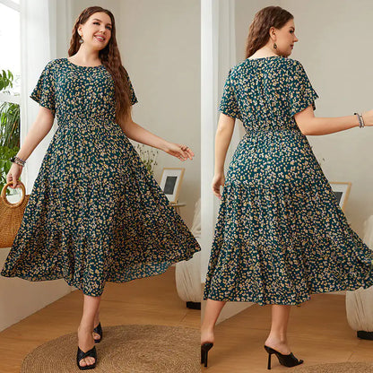 Summer Plus Size Floral Printed Dresses for Women
