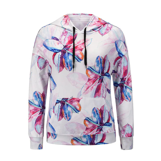 Floral Long-Sleeved Hooded T-Shirt for Women