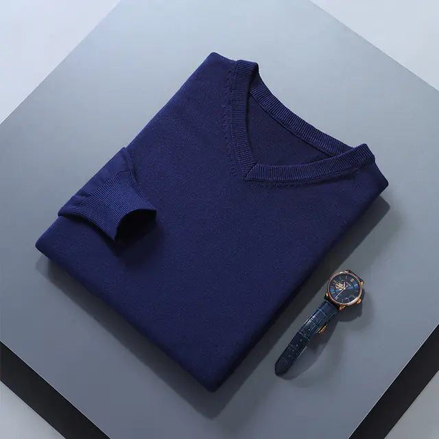 Men's V-Neck Cashmere Sweater - Soft Warm Pullover