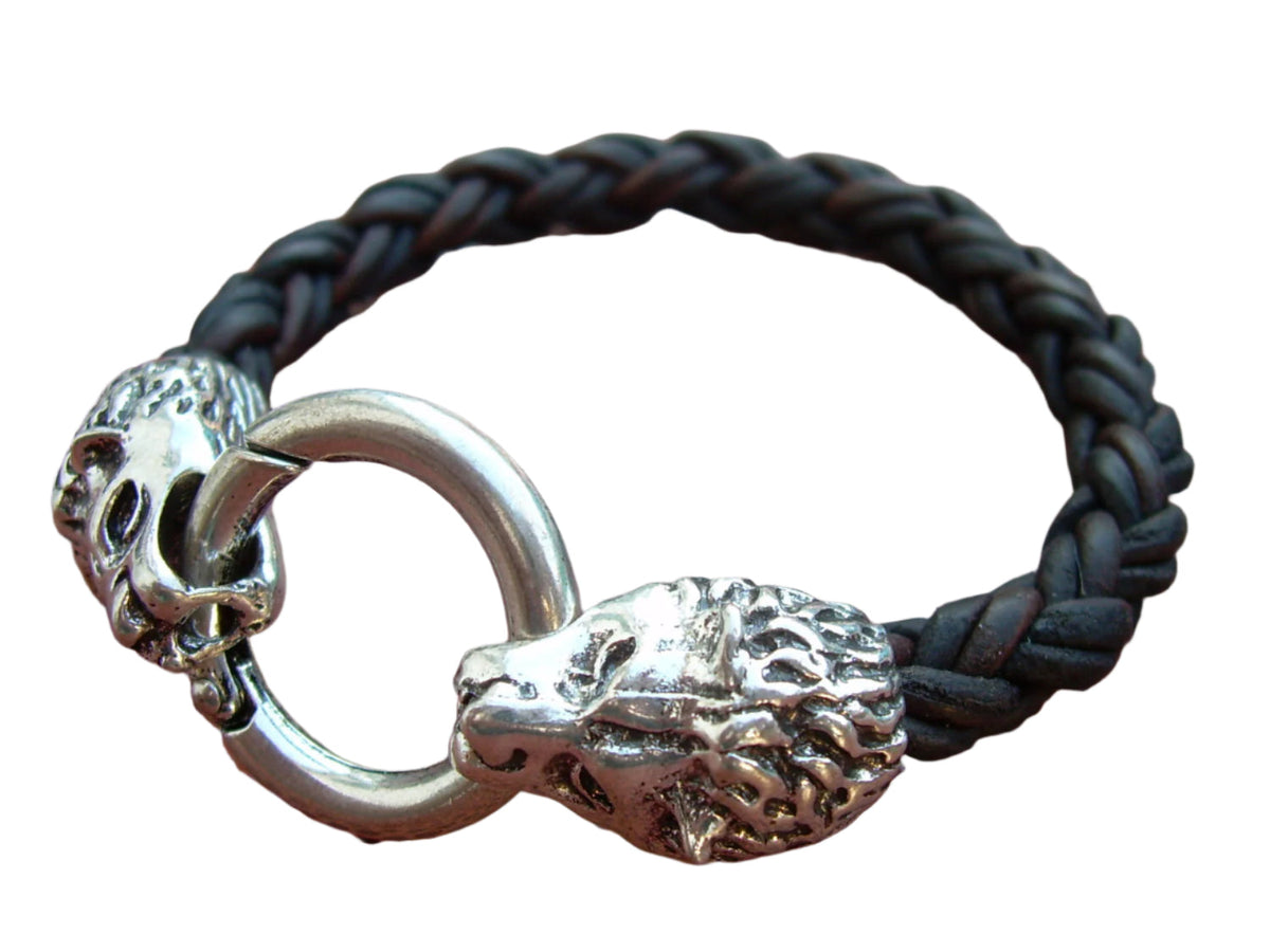 Thick Lions Head Braided Leather Bracelet