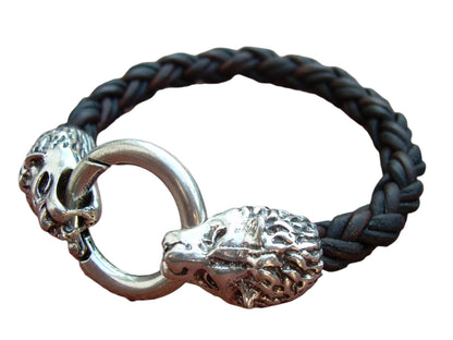 Thick Lions Head Braided Leather Bracelet