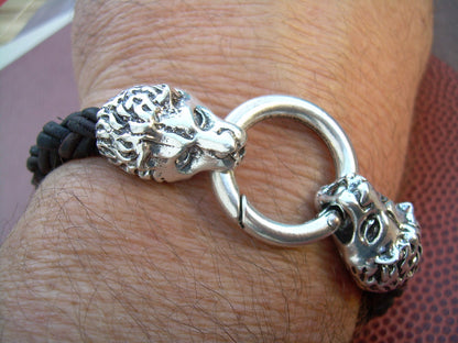 Thick Lions Head Braided Leather Bracelet