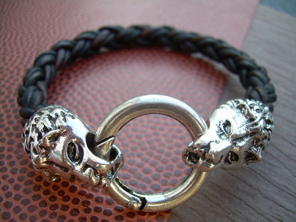 Thick Lions Head Braided Leather Bracelet