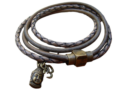 Double Wrap Leather Charm Bracelet for Men & Women, Magnetic Clasp, Brass Finish