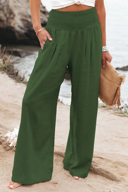 Plus Size Women's High Rise Wide Leg Pants with Pockets