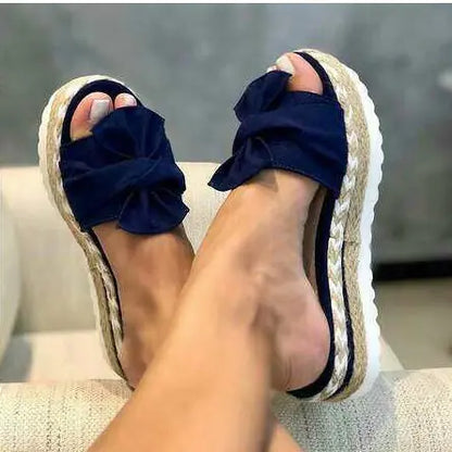 Ladies Bow Sandals with Platform Wedge Heel
