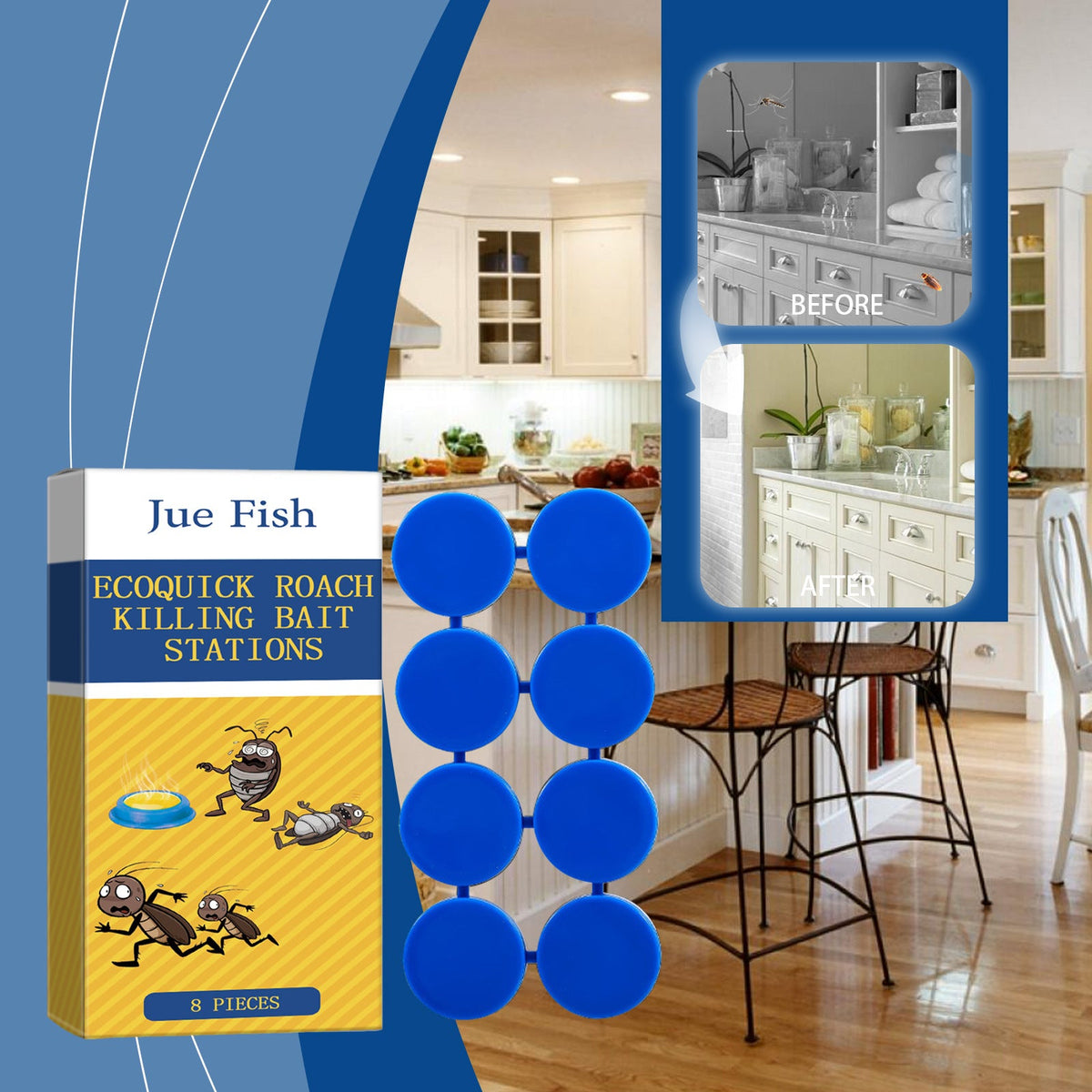Jue Fish Cockroach Bait Sticker 8 Pack – Imidacloprid Roach Trap for Indoor Use