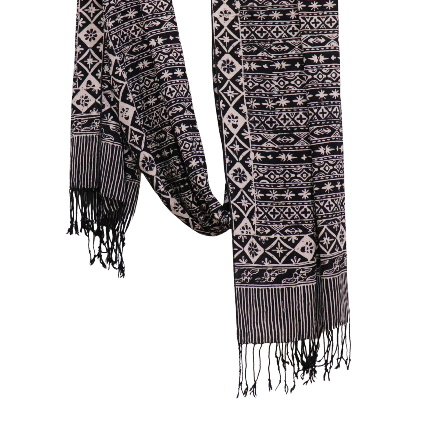 Hand Dyed Batik Scarf, 100% Cotton Fabric, Black White, Geometric