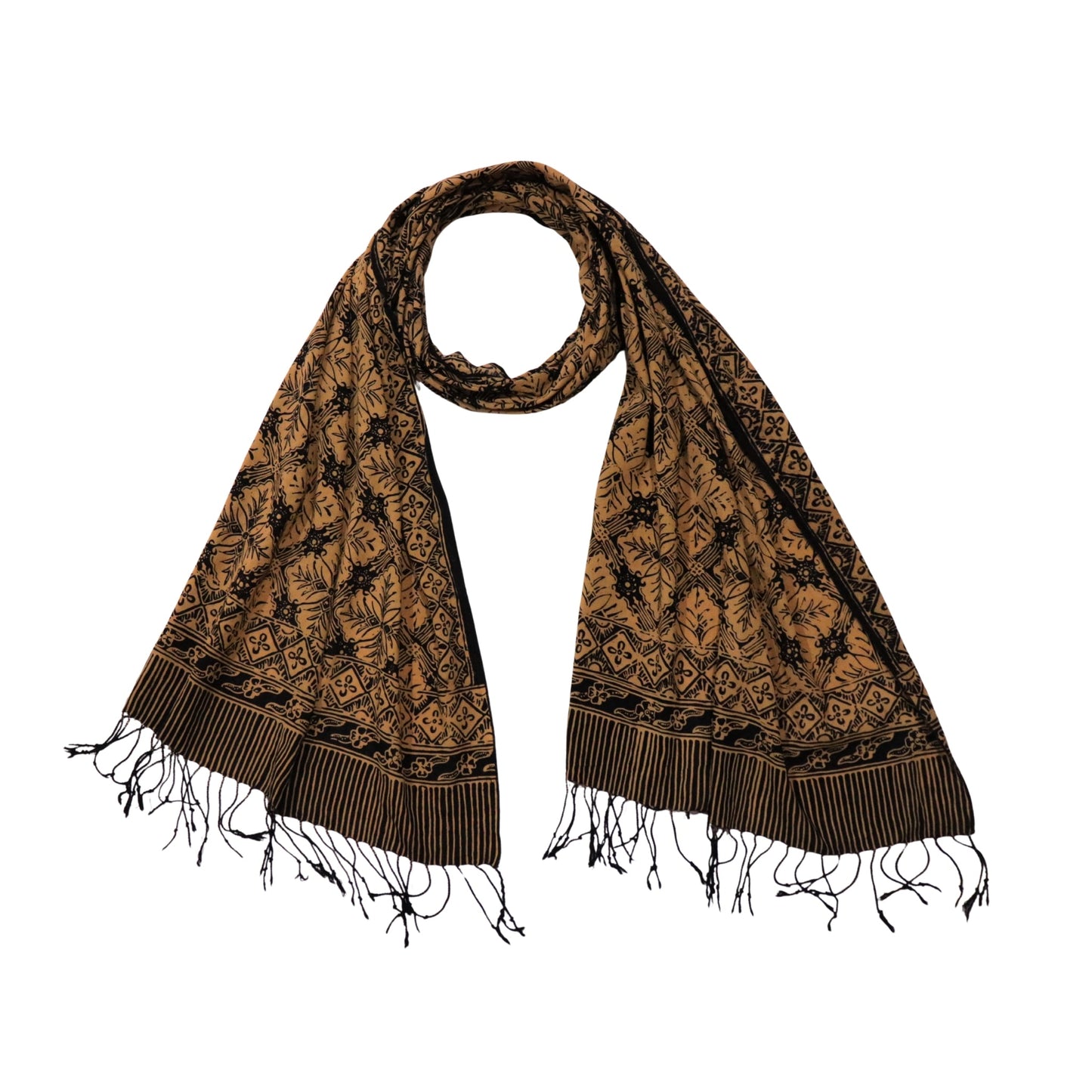 Handmade Batik Scarf, Black Brown Harvest, Hand Dyed, 100% Cotton