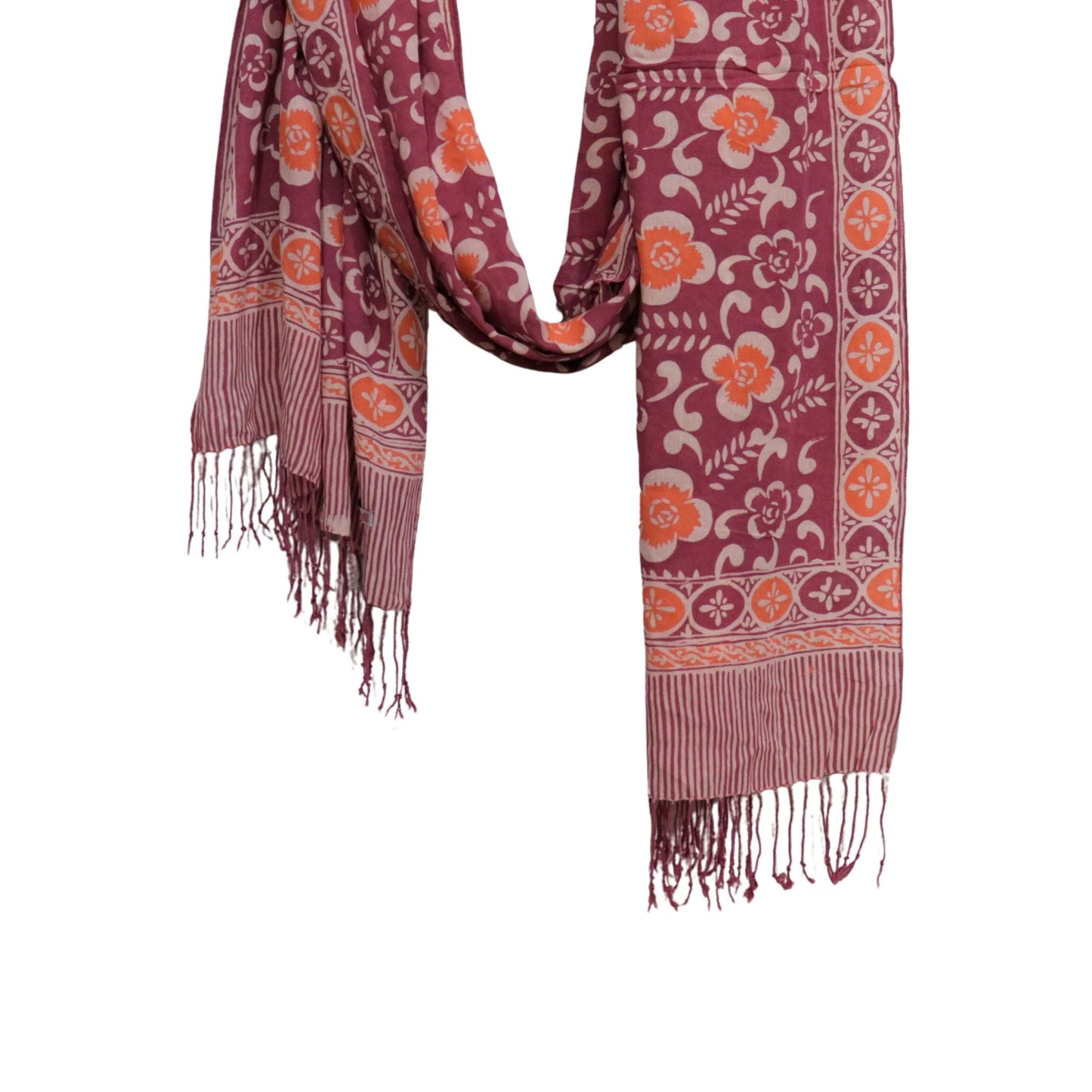 Handmade Batik Scarf, Cotton, Plumeria, Pink, Purple, Peach