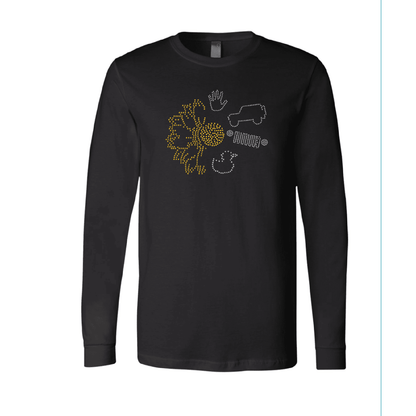 Jeeper Flower Rhinestone Tee Short or Long  Sleeve