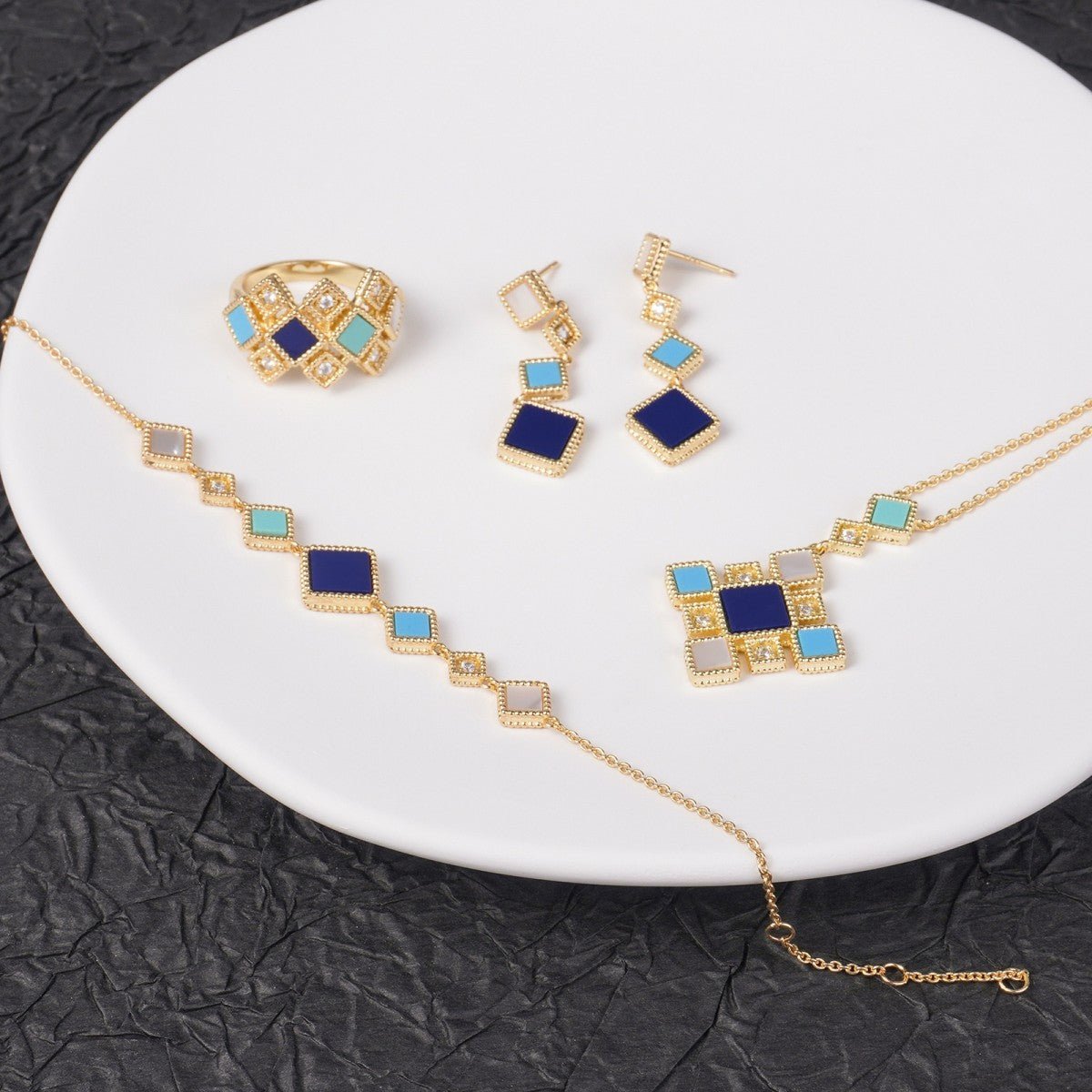 Celeste Geometric Gemstone Jewelry Set | Islamic Blue Stone Jewelry Set (MAC253)