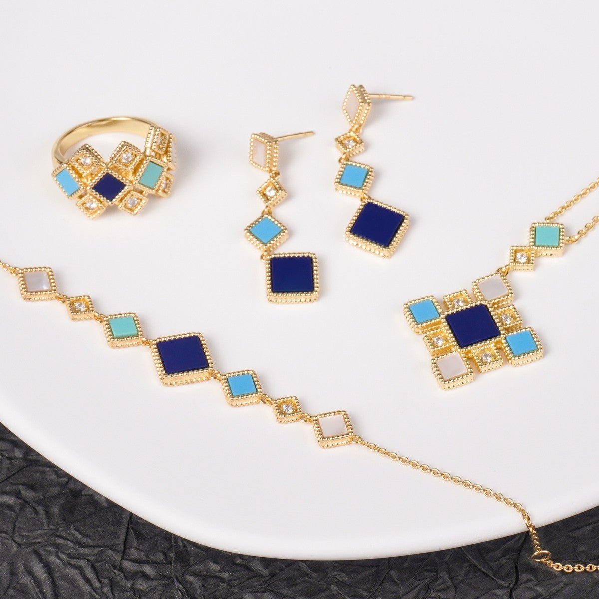 Celeste Geometric Gemstone Jewelry Set | Islamic Blue Stone Jewelry Set (MAC253)