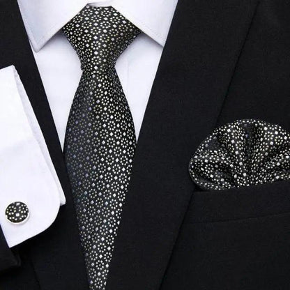 Men Elegant Red Silk Tie Classic Necktie Cufflinks Set Business Necktie With Handkerchief Perfect Match With Wedding Suit