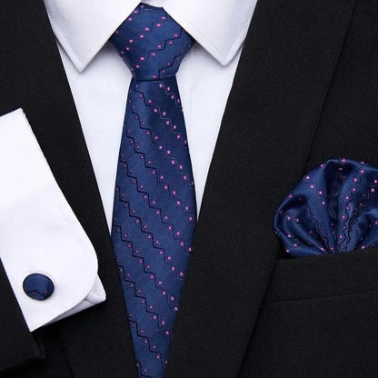 Men Elegant Red Silk Tie Classic Necktie Cufflinks Set Business Necktie With Handkerchief Perfect Match With Wedding Suit