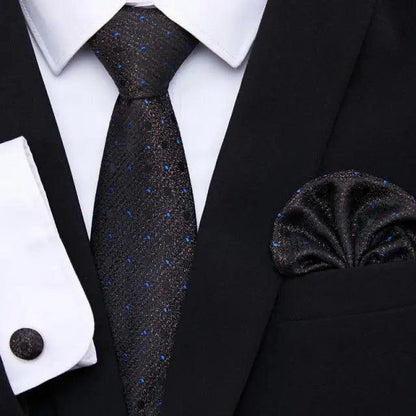 Men Elegant Red Silk Tie Classic Necktie Cufflinks Set Business Necktie With Handkerchief Perfect Match With Wedding Suit