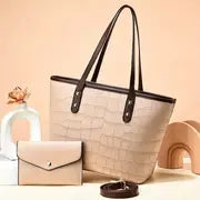 Crocodile Embossed Tote Bag Set with Clutch Purse
