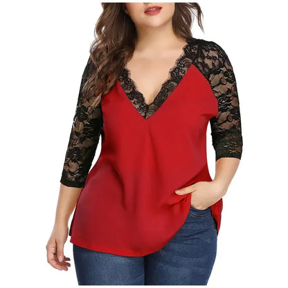 Plus Size Lace Blouse for Women - Casual Long Sleeve Top