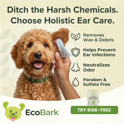 Natural Dog Ear Finger Wipes | EcoBark Coconut Cleansing Ear Wipes for dogs (50 Count)