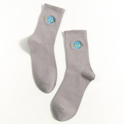 Combed Out Of Pure Cotton Socks Autumn Cute Japanese Harajuku Planet Magic Array Embroidery Long Socks Korean Style Kawaii Girls Socks For Men And Women