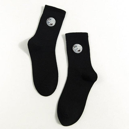 Combed Out Of Pure Cotton Socks Autumn Cute Japanese Harajuku Planet Magic Array Embroidery Long Socks Korean Style Kawaii Girls Socks For Men And Women