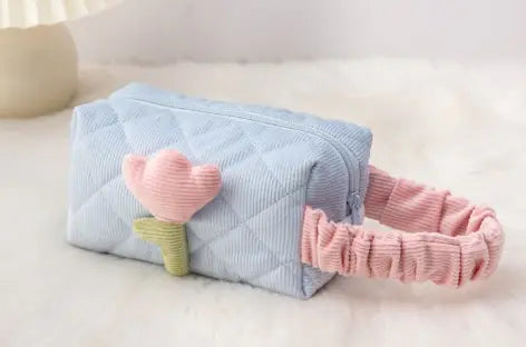 Set for Travel Corduroy Flower Makeup Bag and Beauty