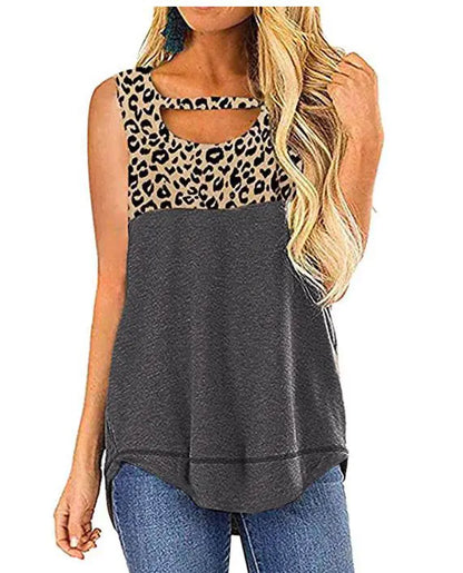 Women's Sleeveless Color Block Leopard Print Top