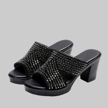 Rhinestone Platform Thick Heel High Heels