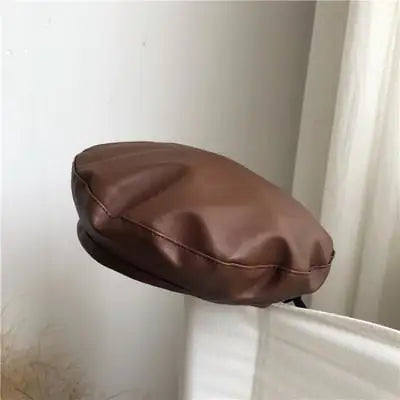Large Black PU Leather Beret Hat for Painters