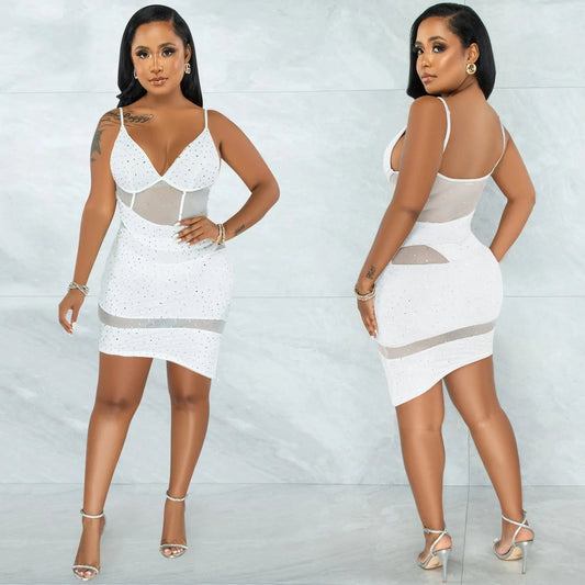 Hot Diamond Irregular Sling Dress for Nightclub Wear