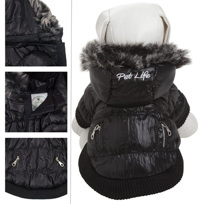 Pet Life ® Classic Metallic Fashion 3M Insulated Dog Coat Parka  w/ Removable Hood