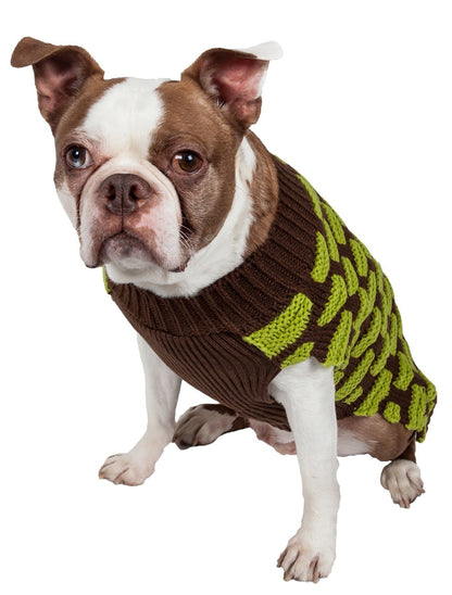 Pet Life ® Fashion Weaved Heavy Knit Designer Ribbed Turtle Neck Dog Sweater